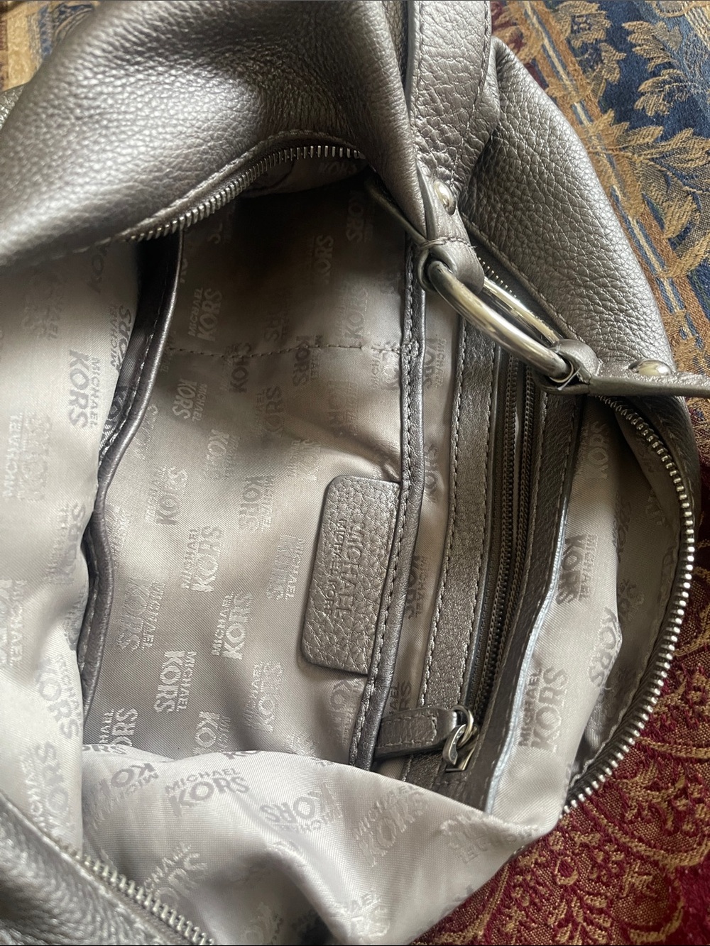 Michael Kors Pewter Metallic Pebble Leather Hobo Bag - Picture 10 of 13